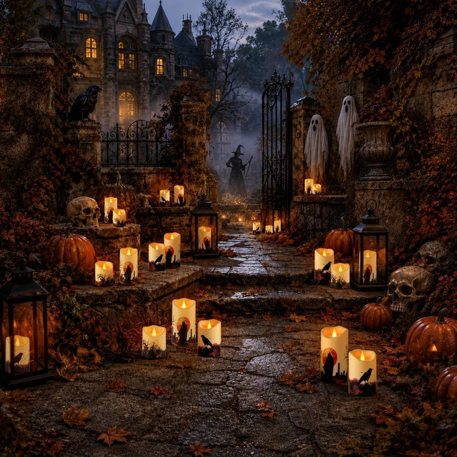 Alt view image 6 of 6 - Artmarry Halloween Flameless Candles Set of 3 Included 10-Key Remote