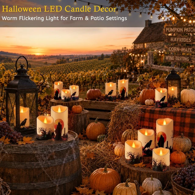 Alt view image 2 of 6 - Artmarry Halloween Flameless Candles Set of 3 Included 10-Key Remote