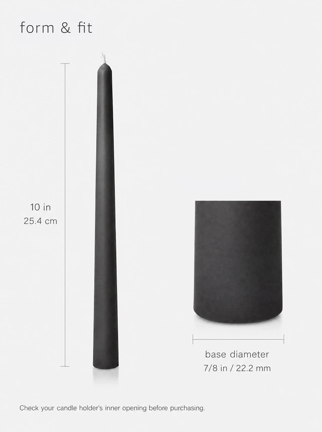 Alt view image 3 of 7 - 10" Classic Taper Candles, Charcoal Black, 4-Pack, 7-8 Hours Long Burning, Unscented Tall Candlesticks