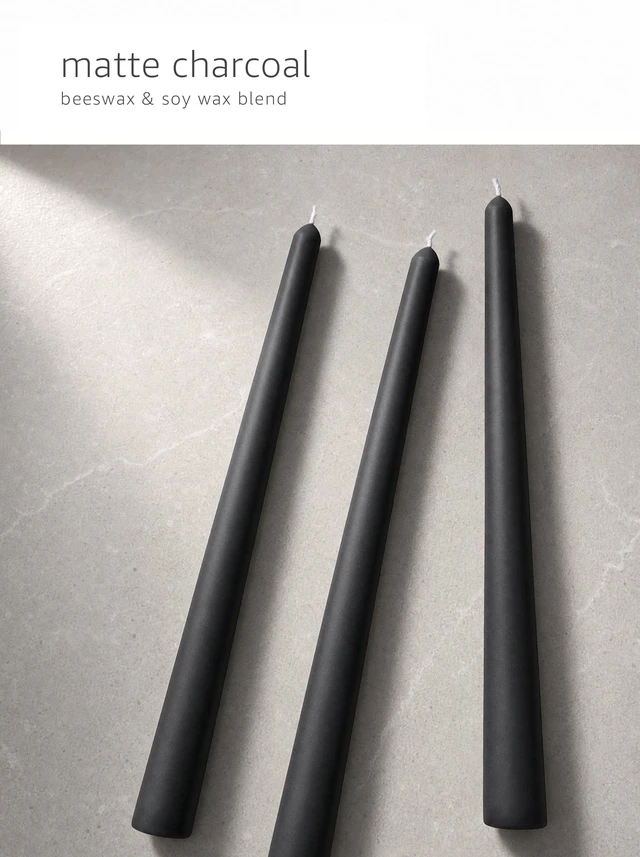Alt view image 4 of 7 - 10" Classic Taper Candles, Charcoal Black, 4-Pack, 7-8 Hours Long Burning, Unscented Tall Candlesticks