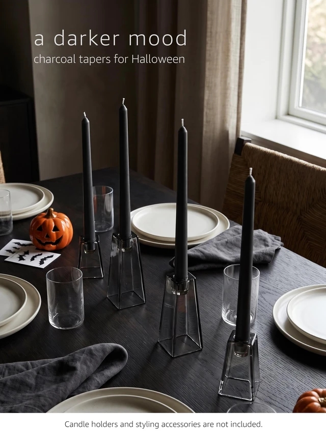 Alt view image 5 of 7 - 10" Classic Taper Candles, Charcoal Black, 4-Pack, 7-8 Hours Long Burning, Unscented Tall Candlesticks