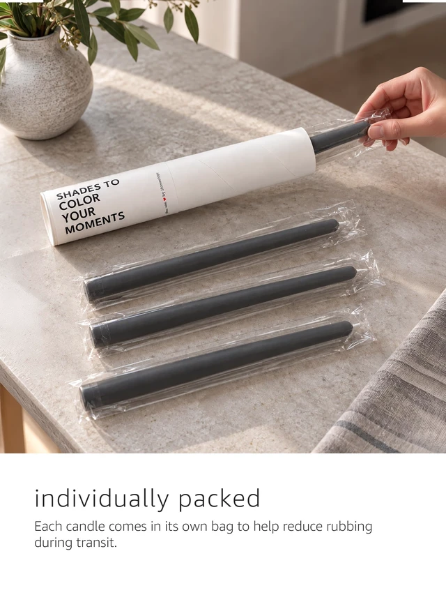 Alt view image 6 of 7 - 10" Classic Taper Candles, Charcoal Black, 4-Pack, 7-8 Hours Long Burning, Unscented Tall Candlesticks