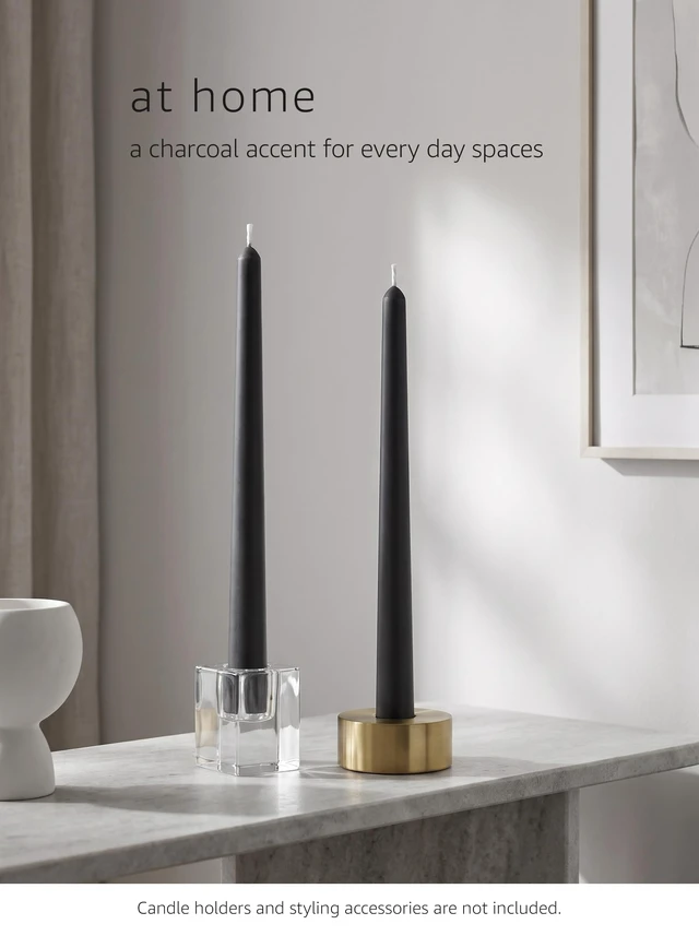 Alt view image 7 of 7 - 10" Classic Taper Candles, Charcoal Black, 4-Pack, 7-8 Hours Long Burning, Unscented Tall Candlesticks