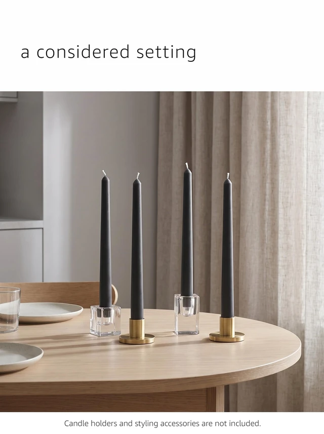 Alt view image 2 of 7 - 10" Classic Taper Candles, Charcoal Black, 4-Pack, 7-8 Hours Long Burning, Unscented Tall Candlesticks