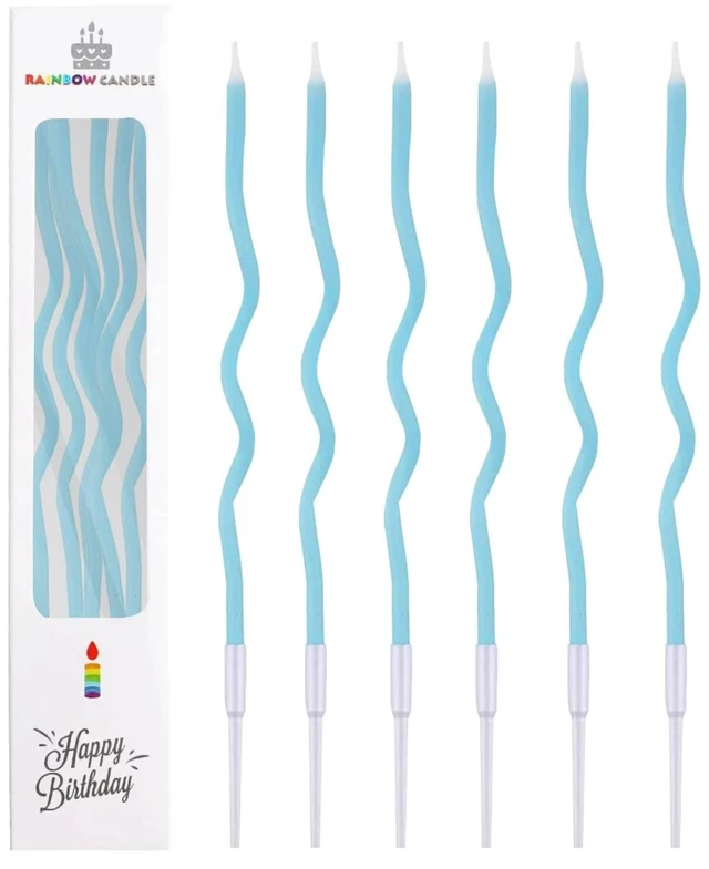 Main image of Cwise 24 Count Twisty Birthday Candles Spiral Birthday Cake Candles with Holders Light Blue Colors Cake Candle for Birthday, Party and Cake Decoration (Blue)