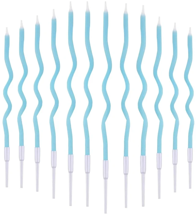 Alt view image 2 of 4 - Cwise 24 Count Twisty Birthday Candles Spiral Birthday Cake Candles with Holders Light Blue Colors Cake Candle for Birthday, Party and Cake Decoration (Blue)