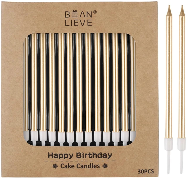 Main image of BEAN LIEVE 30-Count Champagne Gold Long Thin Metallic Birthday Candles, Cake Candles, Birthday Parties, Wedding Decorations, Party Candles, Cake Decorations