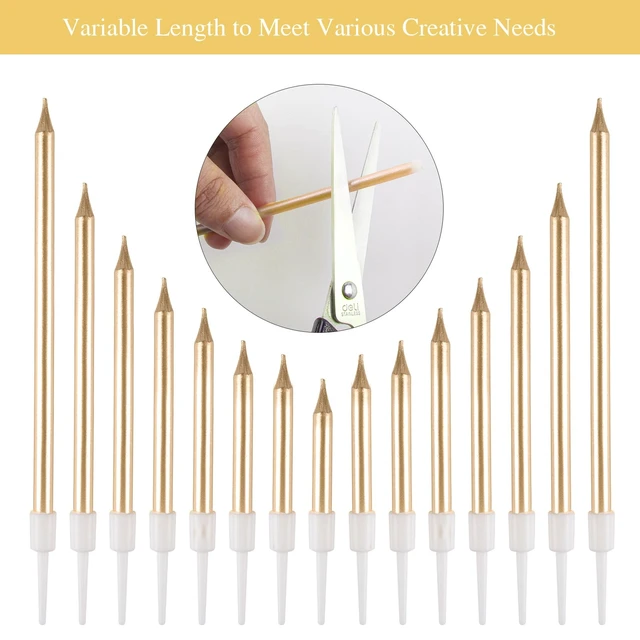 Alt view image 3 of 6 - BEAN LIEVE 30-Count Champagne Gold Long Thin Metallic Birthday Candles, Cake Candles, Birthday Parties, Wedding Decorations, Party Candles, Cake Decorations