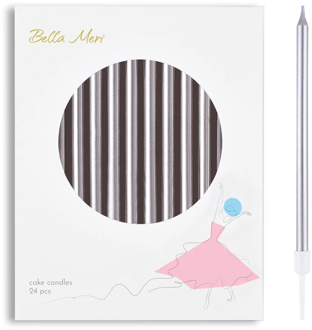 Main image of Bella Meri Silver Long Thin Metallic Birthday Candles, Cake Candles, Birthday Parties, Wedding Decorations, Party Candles