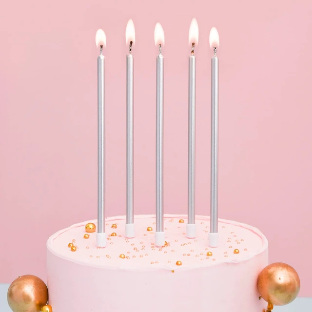 Alt view image 6 of 6 - Bella Meri Silver Long Thin Metallic Birthday Candles, Cake Candles, Birthday Parties, Wedding Decorations, Party Candles
