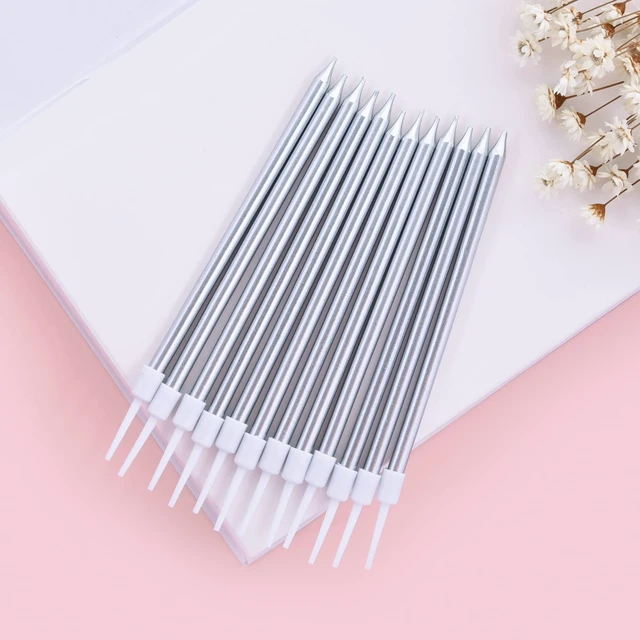 Alt view image 3 of 6 - Bella Meri Silver Long Thin Metallic Birthday Candles, Cake Candles, Birthday Parties, Wedding Decorations, Party Candles