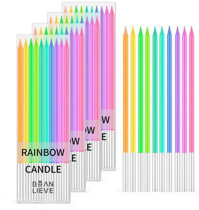 Main image of 40-Count Rainbow Birthday Candles - Colorful Birthday Candle Long Thin Cake Candles Cupcake Candles for Birthday, Wedding & Lucky Party Cake Decorations