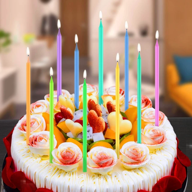 Alt view image 2 of 6 - 40-Count Rainbow Birthday Candles - Colorful Birthday Candle Long Thin Cake Candles Cupcake Candles for Birthday, Wedding & Lucky Party Cake Decorations
