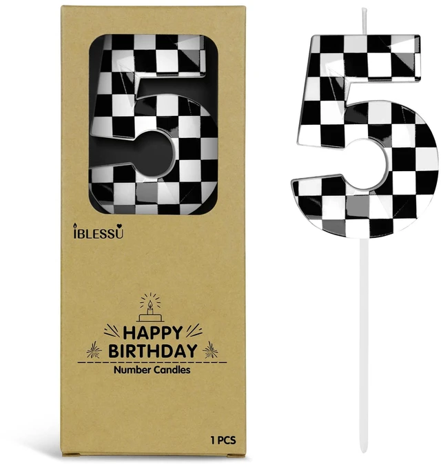 Main image of Number 5 Racing Cars Birthday Candles,2.68 Inch Checkered Birthday Number Candles, Racing Themed Number Candles for Boys and Girls, Kids Race Car Themed Party Decorations Supplies