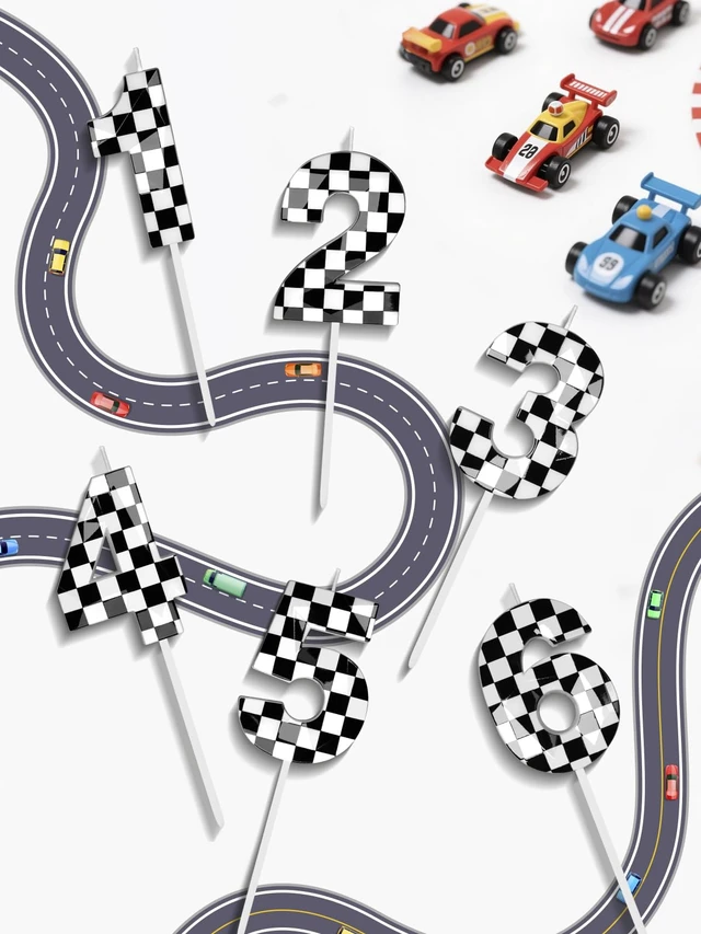 Alt view image 2 of 7 - Number 5 Racing Cars Birthday Candles,2.68 Inch Checkered Birthday Number Candles, Racing Themed Number Candles for Boys and Girls, Kids Race Car Themed Party Decorations Supplies