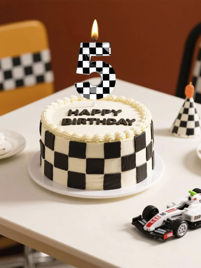 Alt view image 4 of 7 - Number 5 Racing Cars Birthday Candles,2.68 Inch Checkered Birthday Number Candles, Racing Themed Number Candles for Boys and Girls, Kids Race Car Themed Party Decorations Supplies