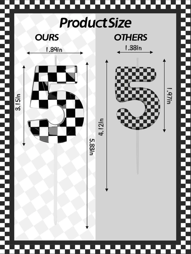 Alt view image 7 of 7 - Number 5 Racing Cars Birthday Candles,2.68 Inch Checkered Birthday Number Candles, Racing Themed Number Candles for Boys and Girls, Kids Race Car Themed Party Decorations Supplies