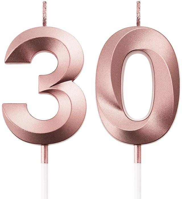 Main image of BBTO 30th Birthday Number Candles Cake Topper, Rose Gold Metallic