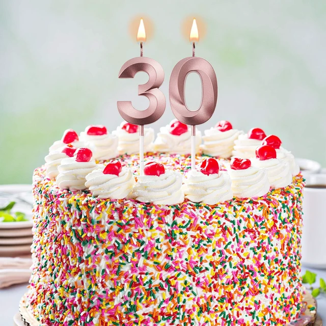 Alt view image 2 of 6 - BBTO 30th Birthday Number Candles Cake Topper, Rose Gold Metallic