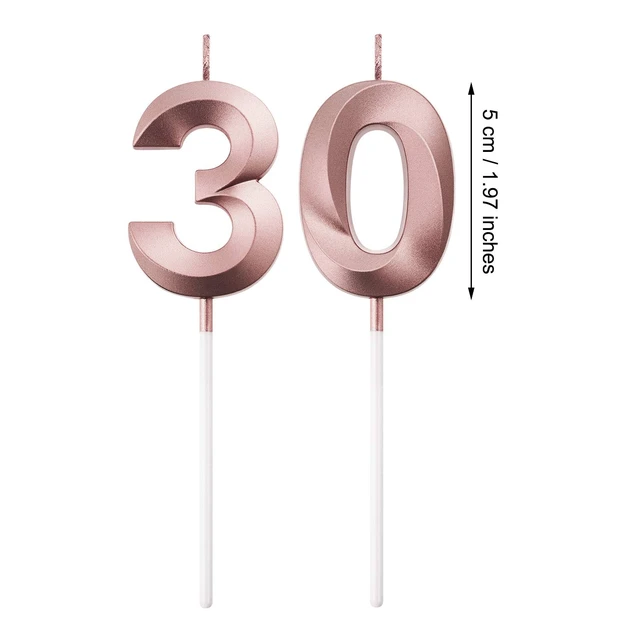 Alt view image 4 of 6 - BBTO 30th Birthday Number Candles Cake Topper, Rose Gold Metallic