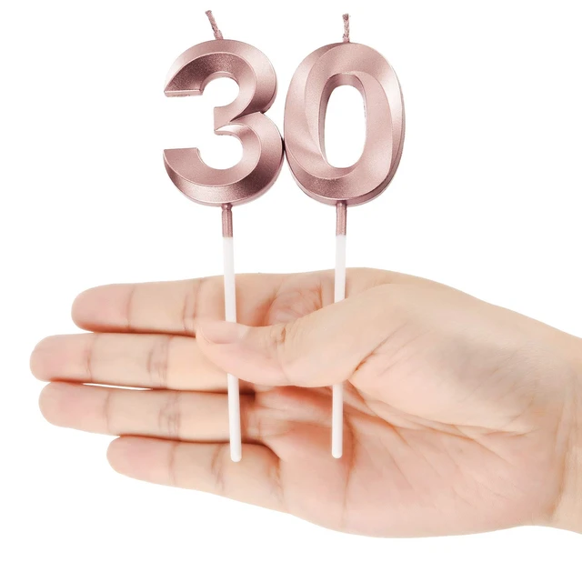 Alt view image 6 of 6 - BBTO 30th Birthday Number Candles Cake Topper, Rose Gold Metallic