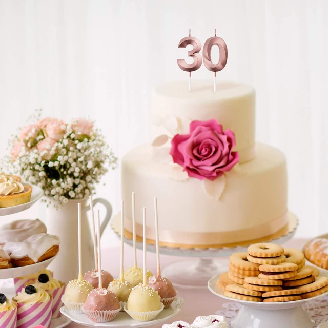 Alt view image 5 of 6 - BBTO 30th Birthday Number Candles Cake Topper, Rose Gold Metallic