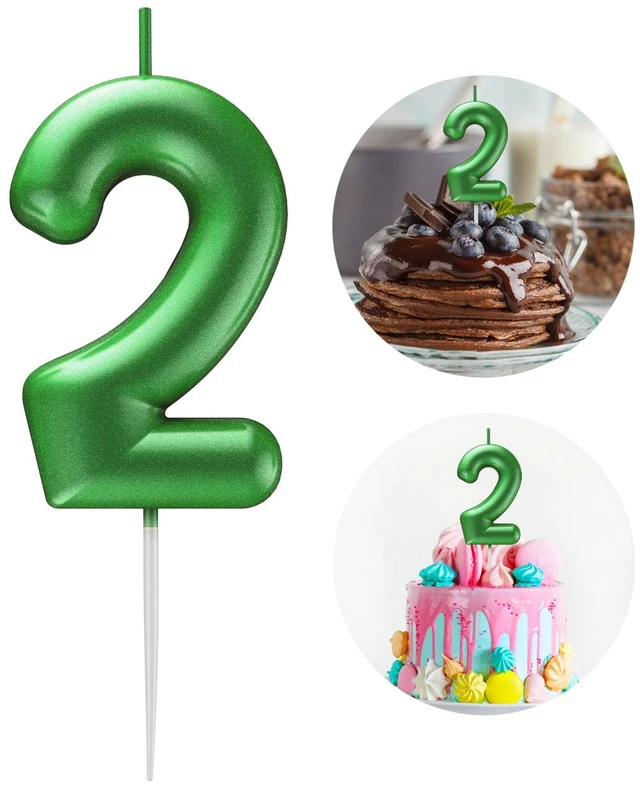 Main image of Green Number 2 Candle Happy Birthday 3D Number Candles for Birthday Cake Party Decoration Wedding Anniversary Celebration Supplies
