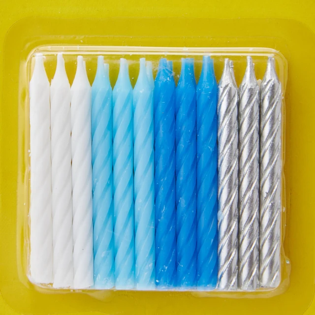 Alt view image 3 of 3 - Vibrant Blue, White & Silver Spiral Birthday Candles - (Pack of 24) - Premium Quality & Dazzling Assorted Color - Ideal for Birthday Celebrations