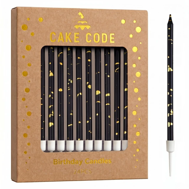 Main image of Black Gold Long Thin Birthday Candles, Cake Candles, Birthday Parties, Wedding Decorations, Party Candles