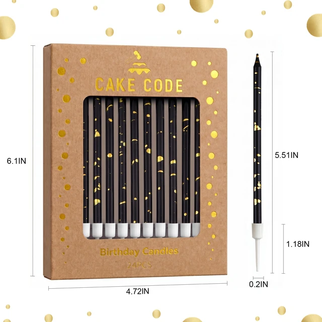 Alt view image 7 of 7 - Black Gold Long Thin Birthday Candles, Cake Candles, Birthday Parties, Wedding Decorations, Party Candles