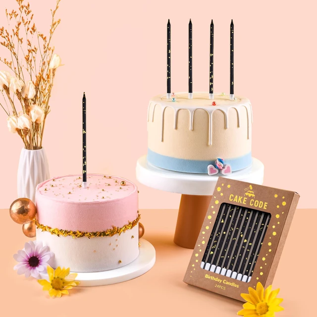 Alt view image 2 of 7 - Black Gold Long Thin Birthday Candles, Cake Candles, Birthday Parties, Wedding Decorations, Party Candles