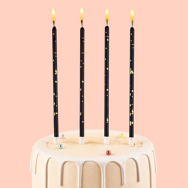 Alt view image 4 of 7 - Black Gold Long Thin Birthday Candles, Cake Candles, Birthday Parties, Wedding Decorations, Party Candles