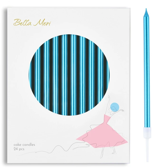 Main image of Bella Meri Blue Long Thin Metallic Birthday Candles, Cake Candles, Birthday Parties, Wedding Decorations, Party Candles