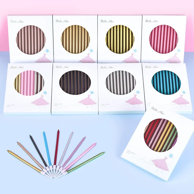 Alt view image 2 of 6 - Bella Meri Blue Long Thin Metallic Birthday Candles, Cake Candles, Birthday Parties, Wedding Decorations, Party Candles