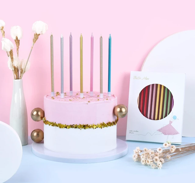 Alt view image 3 of 6 - Bella Meri Blue Long Thin Metallic Birthday Candles, Cake Candles, Birthday Parties, Wedding Decorations, Party Candles