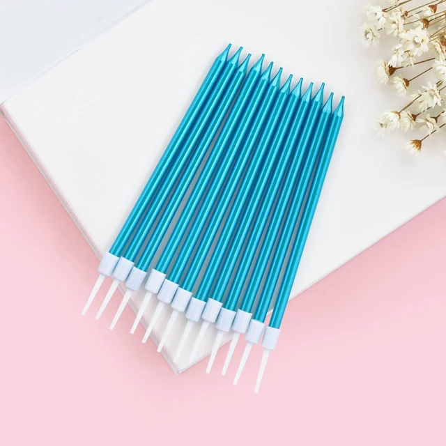 Alt view image 5 of 6 - Bella Meri Blue Long Thin Metallic Birthday Candles, Cake Candles, Birthday Parties, Wedding Decorations, Party Candles