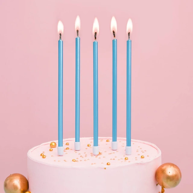 Alt view image 6 of 6 - Bella Meri Blue Long Thin Metallic Birthday Candles, Cake Candles, Birthday Parties, Wedding Decorations, Party Candles