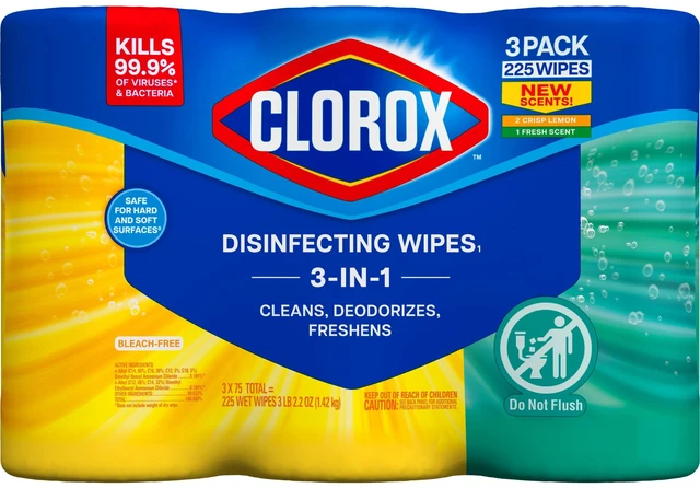 Alt view image 3 of 5 - Clorox Disinfecting Wipes Bleach Free Fresh Scent And Crisp Lemon Scent 75 Count 3 Pack