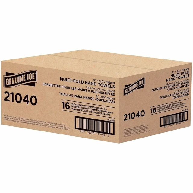 Alt view image 4 of 6 - Genuine Joe Multi-Fold Natural Paper Towels - 16 Pack, 250 Sheets Each