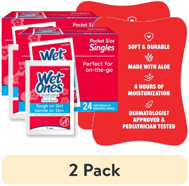 Main image of (2 pack) Wet Ones Antibacterial Hand Wipes, Fresh Scent, 24 Ct Individually Wrapped Hand Wipes