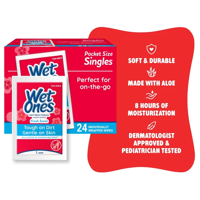 Alt view image 2 of 6 - (2 pack) Wet Ones Antibacterial Hand Wipes, Fresh Scent, 24 Ct Individually Wrapped Hand Wipes