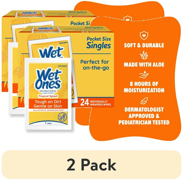 Main image of (2 pack) Wet Ones Antibacterial Hand Wipes, Tropical Splash Citrus Scent, 24 Ct Individually Wrapped Wipes