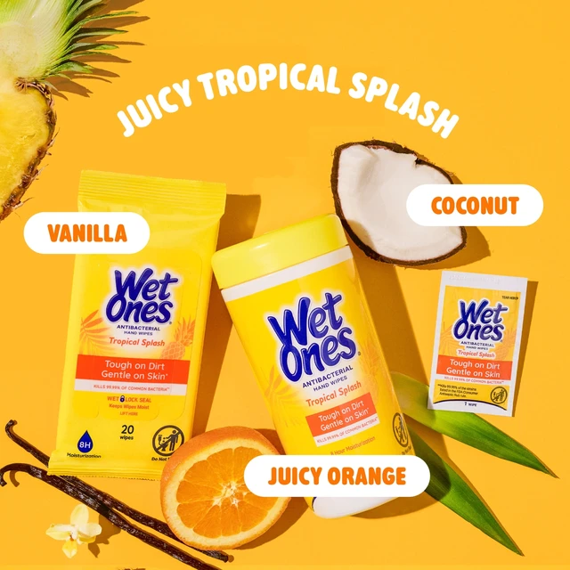 Alt view image 5 of 6 - (2 pack) Wet Ones Antibacterial Hand Wipes, Tropical Splash Citrus Scent, 24 Ct Individually Wrapped Wipes