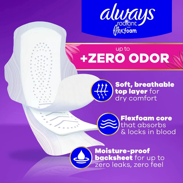 Alt view image 3 of 5 - Always Radiant with FlexFoam Pads, Size 4, Overnight, Wings, 10 Count