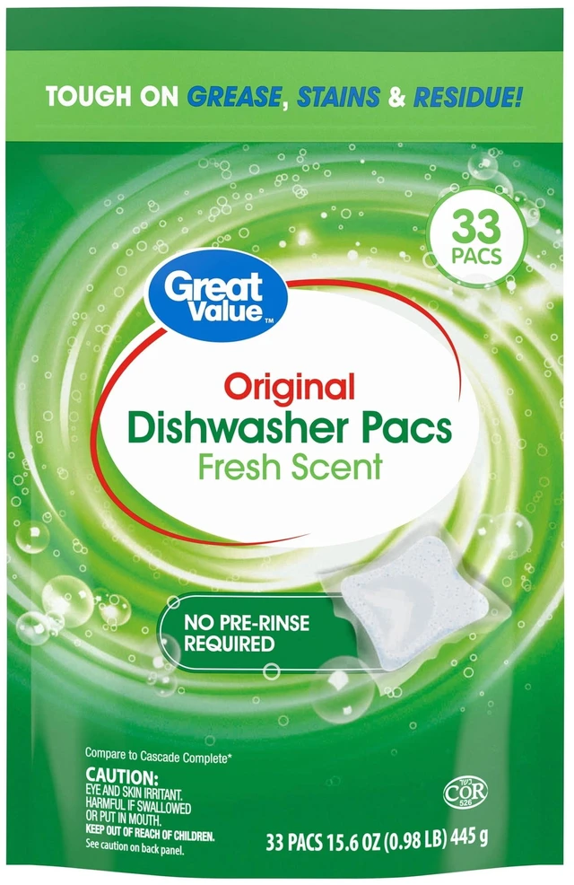 Main image of Great Value Original Dishwasher Pacs, Fresh Scent, 33 Count