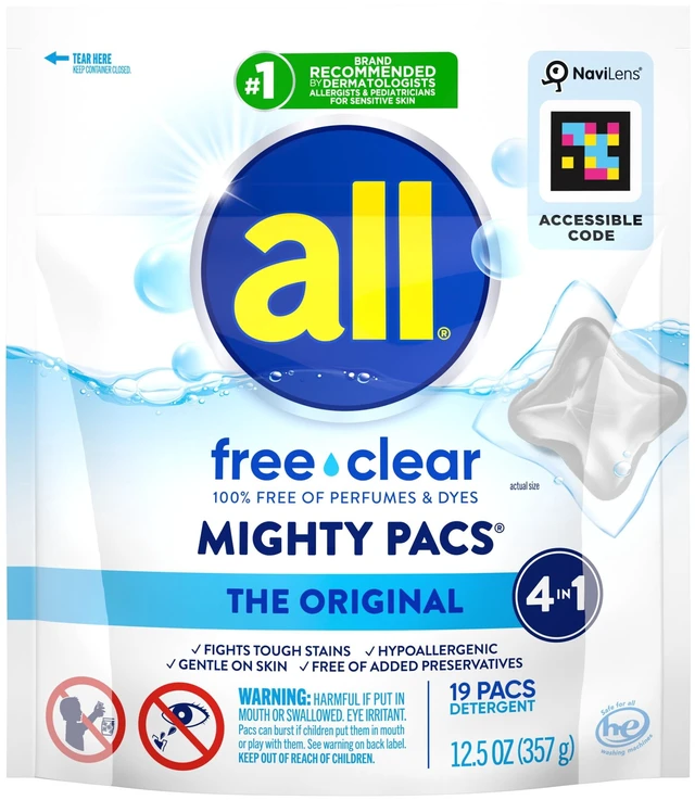 Main image of all® Unit Dose Laundry Detergent, Mighty Pacs, Free Clear, 19 Count
