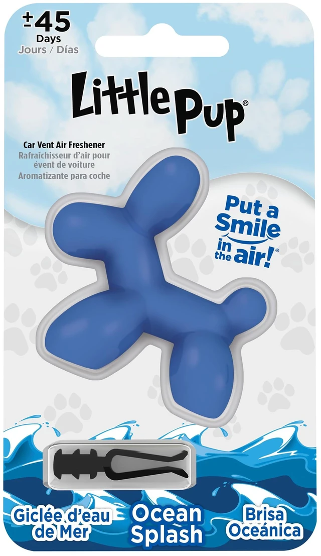 Main image of Little Pup 96603 Ocean Splash Scent, Car Air Freshener, Clips to A/C Air Vent, Alcohol-Free Fragrance Oil, Non-Hazardous and Non-Toxic Plastic, Set of 1