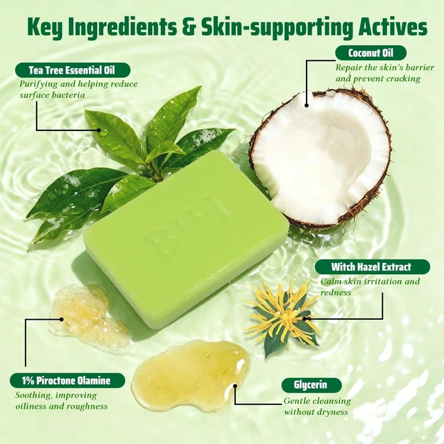 Alt view image 6 of 6 - BIH Tea Tree Soap, 2 Pack Relief Soap Bar Infused with Tea Tree Essential Oil, Refreshing Exfoliating Green Foot & Body Bar for Oily Rough Skin, Addresses Foot & Skin Discomfort, Unisex Daily Use