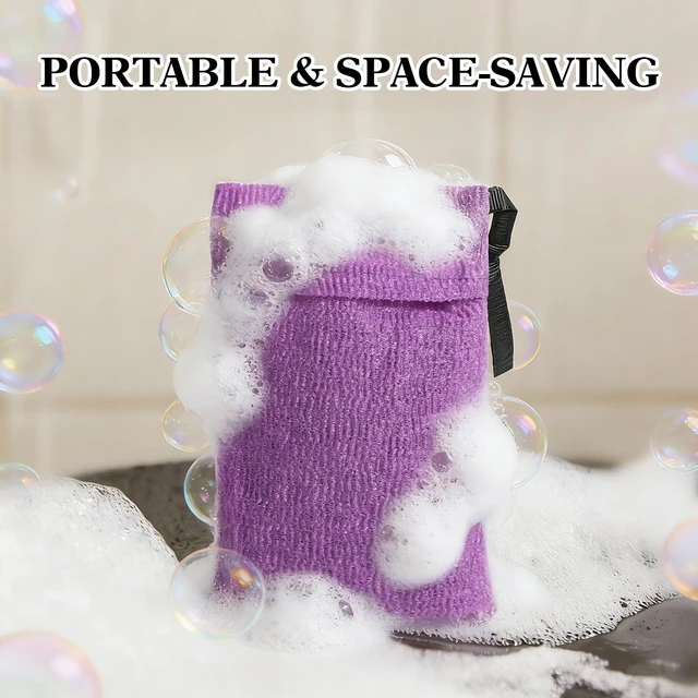 Alt view image 2 of 6 - African Net Sponge with 2 Soap Saver Bags - Exfoliating Body Scrubber Set for Shower, Reusable Bar Soap Pouch & Bath Washcloth for Deep Cleaning - Purple & Black, Purple
