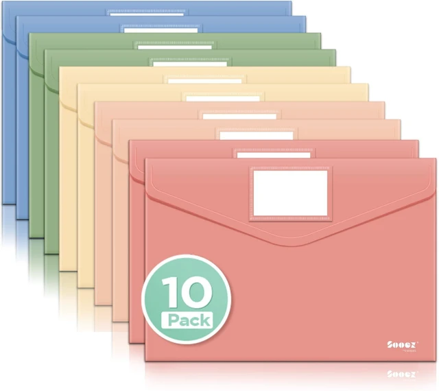 Main image of Sooez 10Pack Plastic Envelopes, Plastic File Folder, Folders for Documents